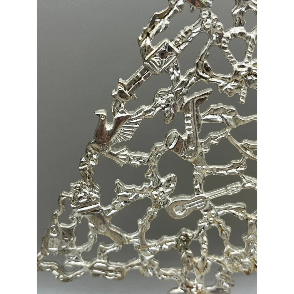 Silver Tone Metal Filigree Christmas Tree Tabletop Decor 6.5